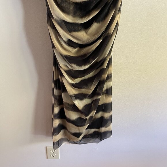 Zara Women M Tie Dye Mesh Tulle Ruched One Shoulder Bodycon Midi Dress NWT - Picture 5 of 16